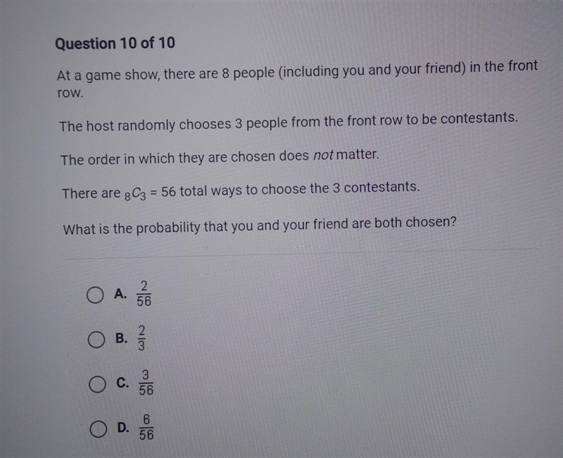 At a game show, there are 8 people (including you and your friend) in the front row-example-1