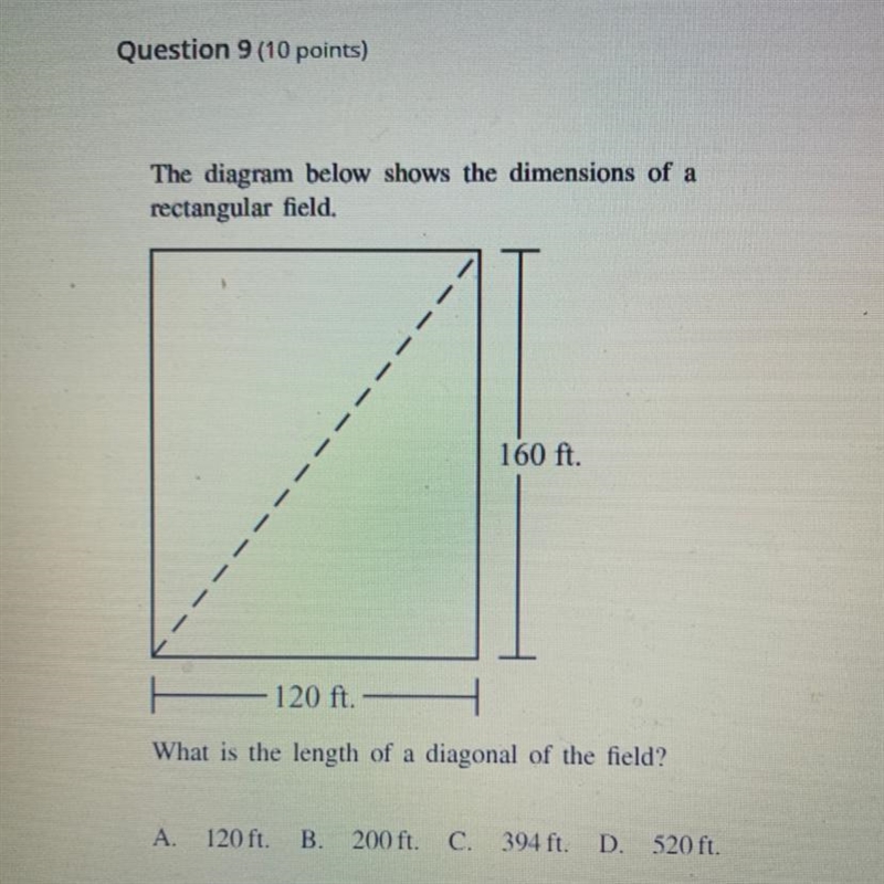 What is the length of a diagonal of the field??-example-1