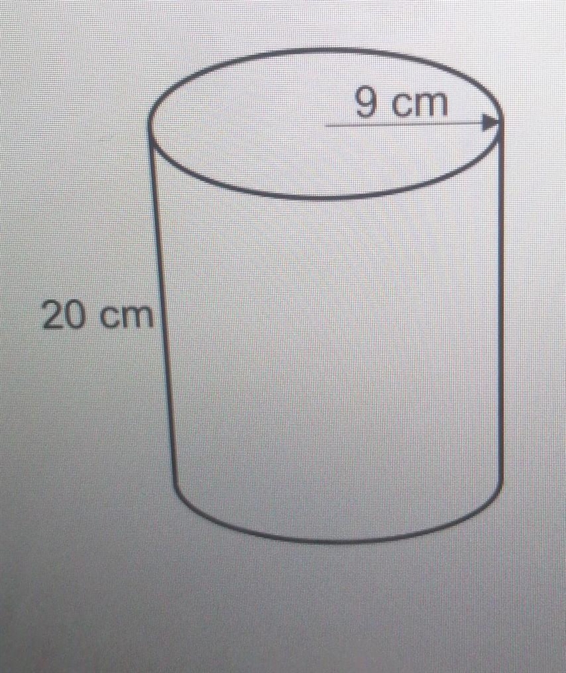 Find the volume of this cylinder. Give your answer to 1 decimal place. 9 cm 20 cm-example-1