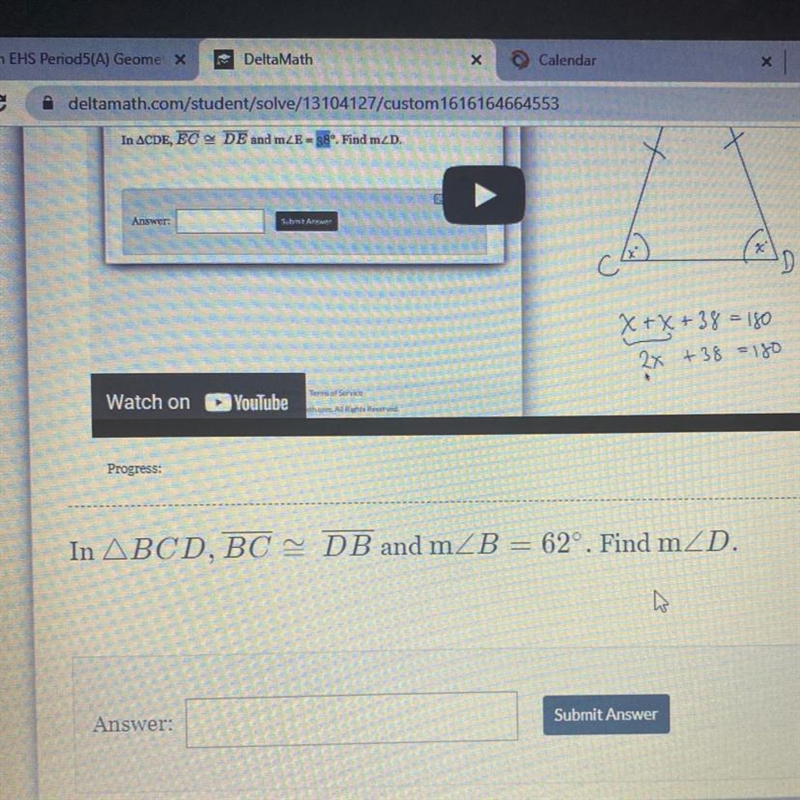 In ABCD, BC = DB and m B = 62°. Find m D.-example-1