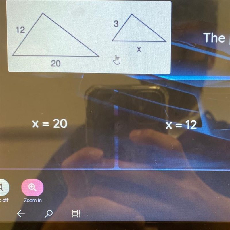 The pair of figures is similar. Find the missing side. X = 5 x = 4 x = 12 x = 20-example-1