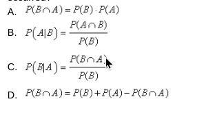 Which of the following equations is used to calculate the probability of event A happening-example-1