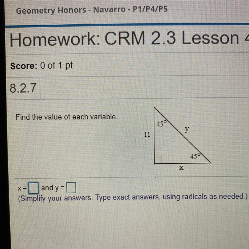 TIMED What is the value of x and y??-example-1