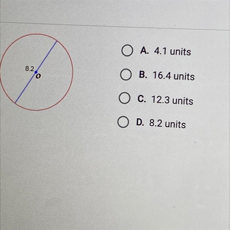 The blue segment below is a diameter of 0. What is the length of the radius of the-example-1