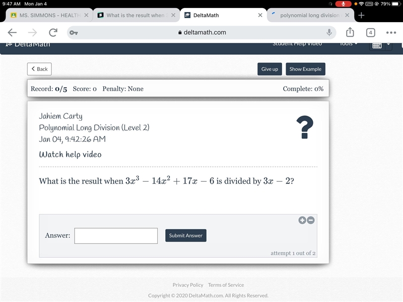 What is the result when 3x3−14x2+17x−63x 3 −14x 2+17x−6 is divided by 3x−23x−2?-example-1