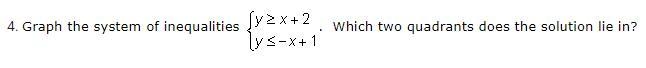 Graph the system of inequalities. Which two quadrants does the solution lie in?-example-1