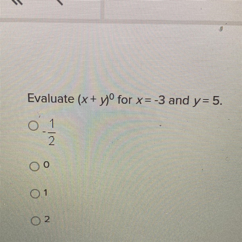 Evaluate (x + y)for x= -3 and y= 5. A.-1/2 B.0 C.1 D.2-example-1