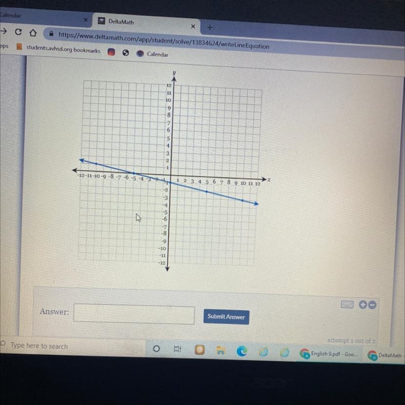 Write the equation of the line in fully simplified slope-intercept form.-example-1