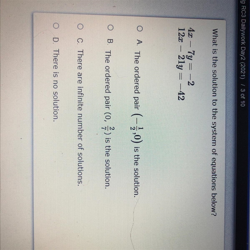 42 – 7y = -2 12x – 21y = -42-example-1