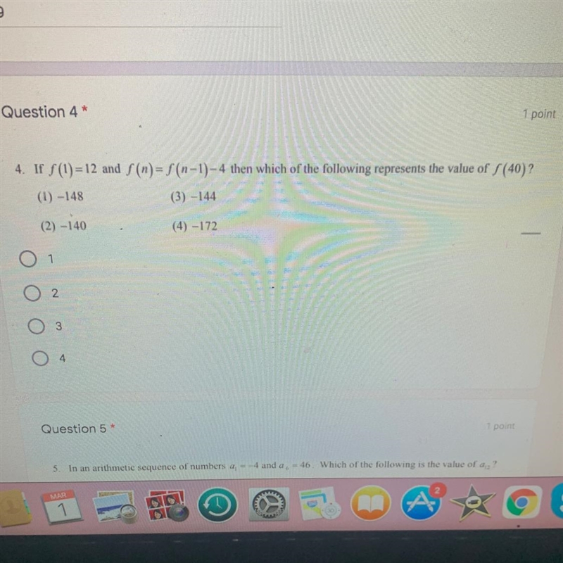 PLEASE FOR THE LOVE OF GOD SOMEONE HELP ME PLS 4. If S(1)= 12 and S (n)= S (n-1) - 4 then-example-1