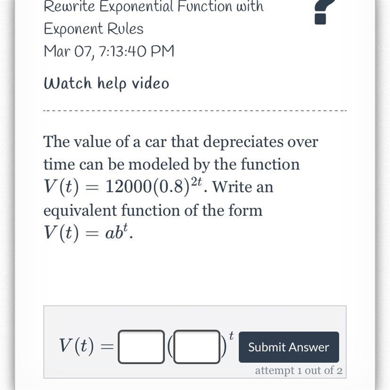 Write an equivalent function in the form V(t)=ab^t-example-1