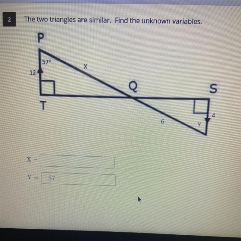 The two triangles are similar. Find the unknown variables. i know that the answer-example-1