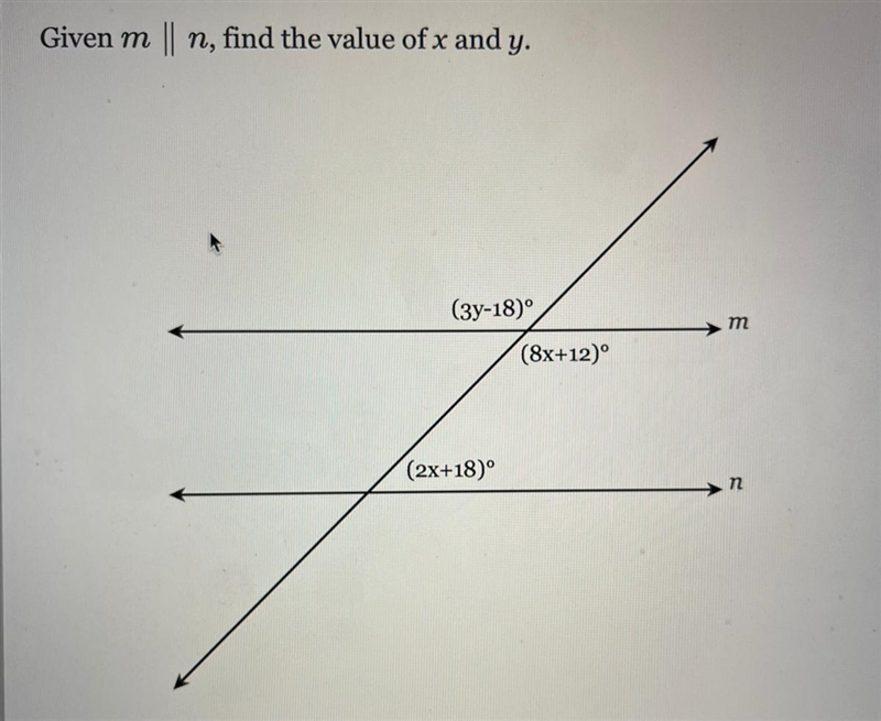 Given m || n, find the value of x and y-example-1