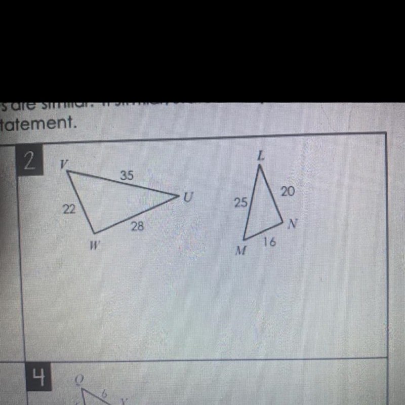 Please Answer Determine whether the triangles are similar. If similar, state how (AA-example-1