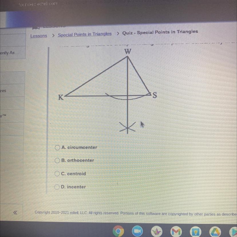 This drawing would be a step in finding which point of concurrency in a triangle?-example-1