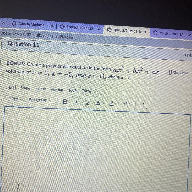 Create a polynomial in the form ax^3+bx^2+cx=0 that has solutions of x=0,x=-5 and-example-1