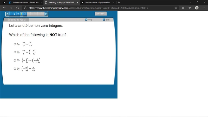 Help me Let a and b be non-zero integers. Which of the following is NOT true? A. B-example-1