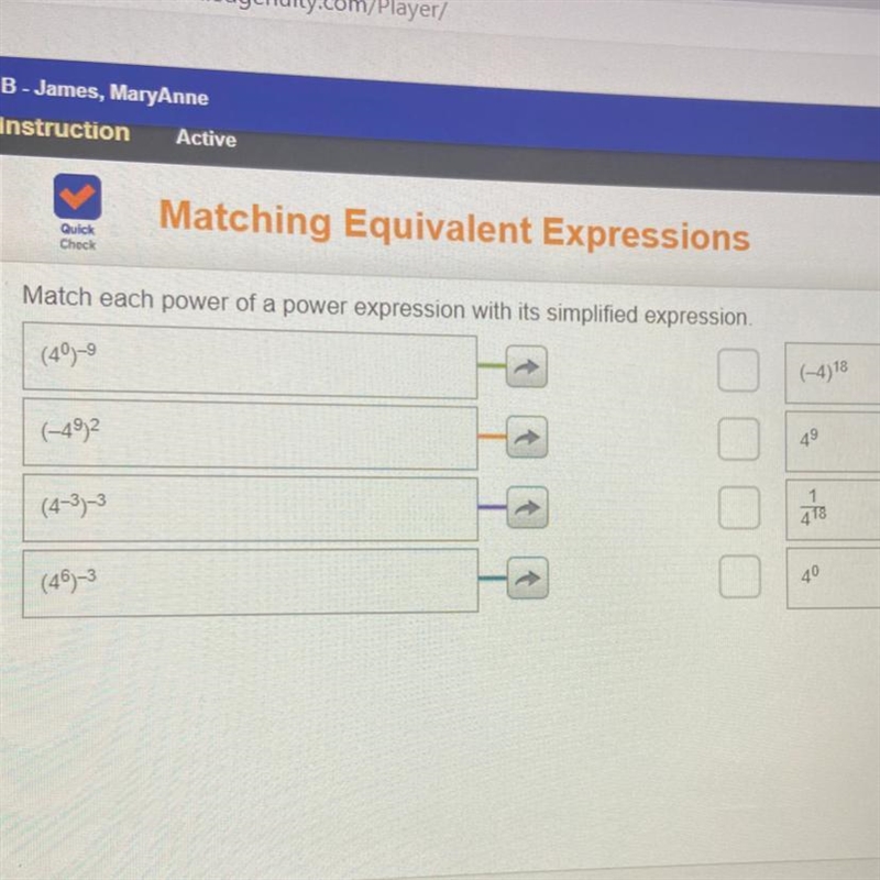 Match each power of a power expression with its simplified expression-example-1