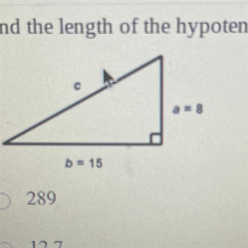 Find the length of the hypotenuse in the following right triangle.-example-1