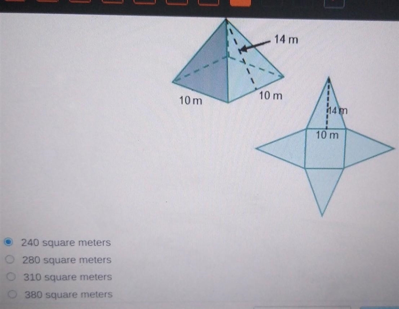 What is the total surface area of the square pyramid? ​-example-1