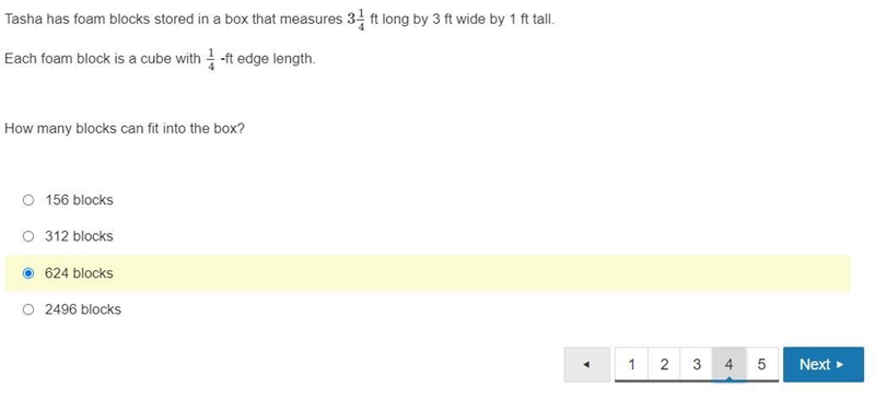 Tasha has foam blocks stored in a box that measures 314 ft long by 3 ft wide by 1 ft-example-1