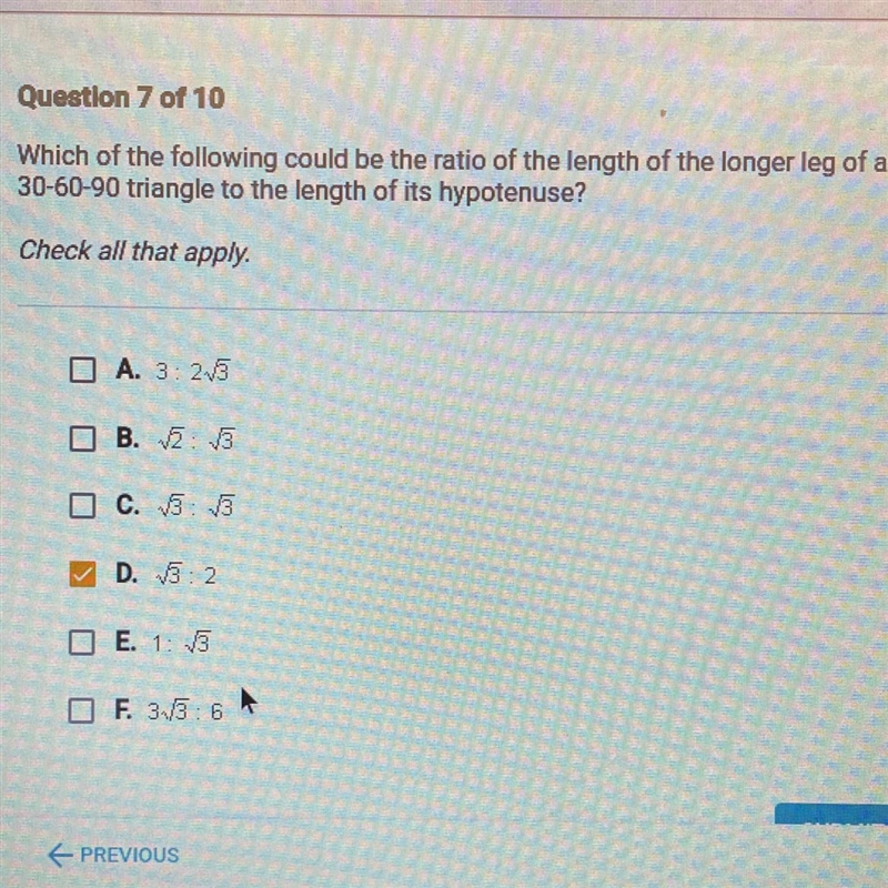 Question 7 of 10 Which of the following could be the ratio of the length of the longer-example-1