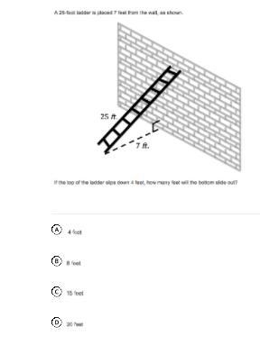 A 24-foot ladder is placed 7ft from the wall, (as shown) if the top of the ladder-example-1