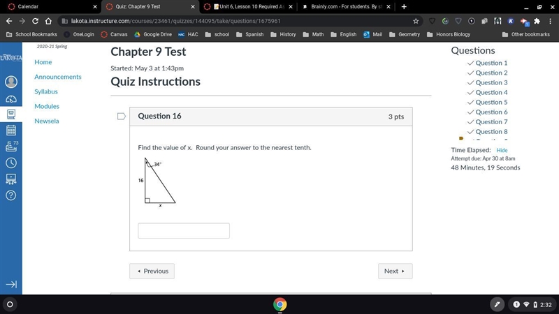 MATH HELP I need to submit this but how do I do this: Find the value of x. Round your-example-1