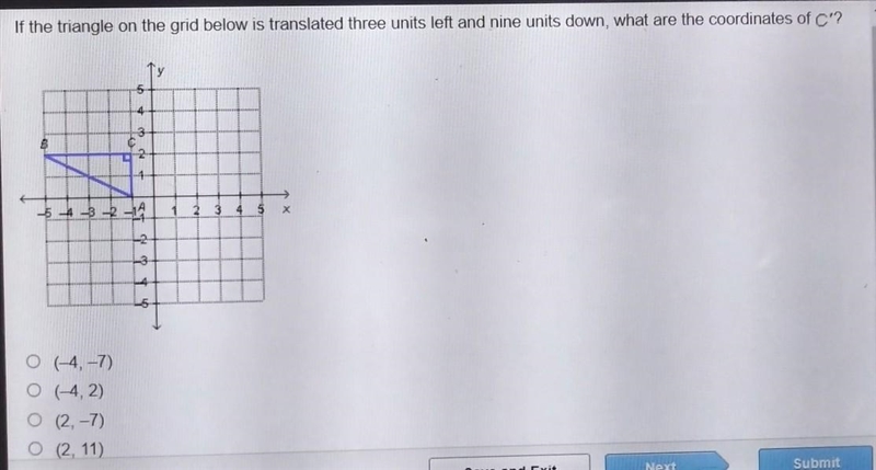 If the triangle on the grid below is translated three units left and nine units down-example-1