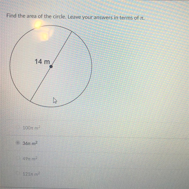 Find the area of the circle. Leave your answers in terms of pi.-example-1