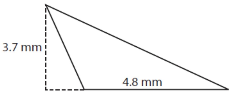 What is the are of this triangle A.44.4mm2 B,17.76 C,8.88 D5.96-example-1