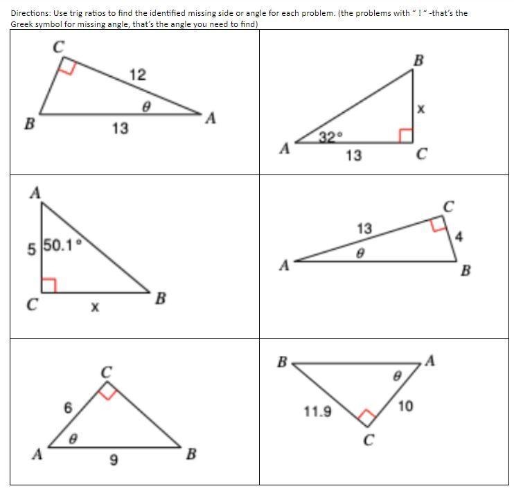 Directions: Use trig ratios to find the identified missing side or angle for each-example-1