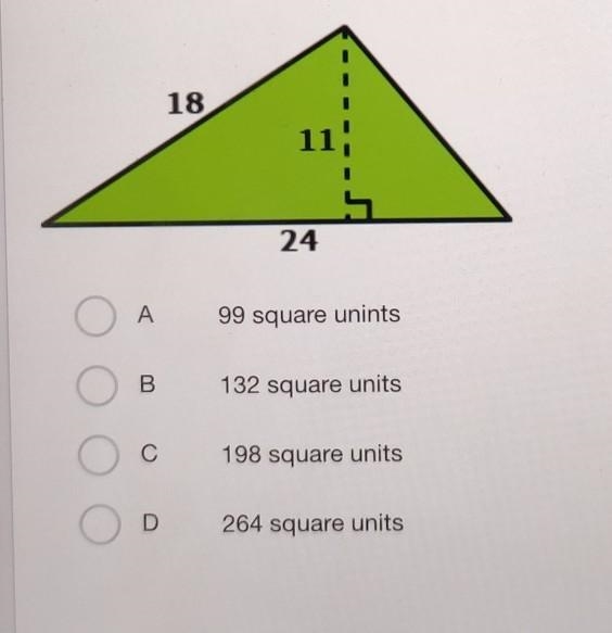 What is the area? A) 99 sq units B) 132 sq units C) 198 sq units D) 264 sq units​-example-1