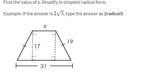 Find the value of x. Simplify in simplest radical form.-example-1