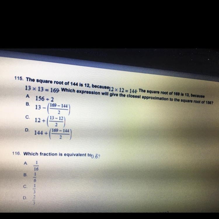 Which expression will give the closest approximation to the square root of 156?-example-1