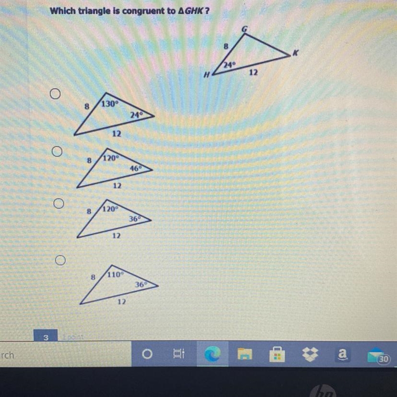 Which triangle is congruent to triangle GHK?-example-1