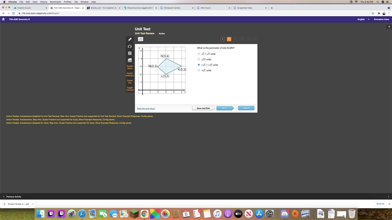 What is the perimeter of kite KLMN? StartRoot 2 EndRoot + StartRoot 5 EndRoot units-example-1