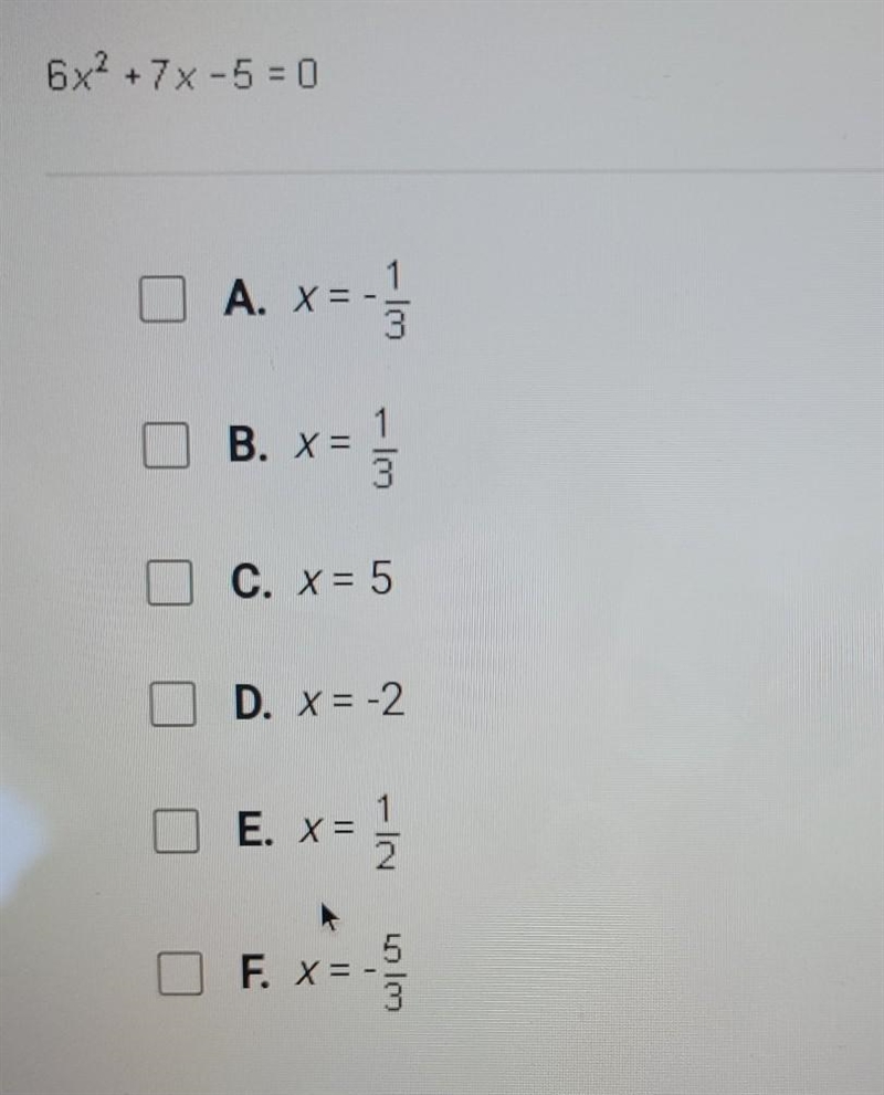 Find the solutions to the equation below check all the apply 5x^2+7x-5=0​-example-1