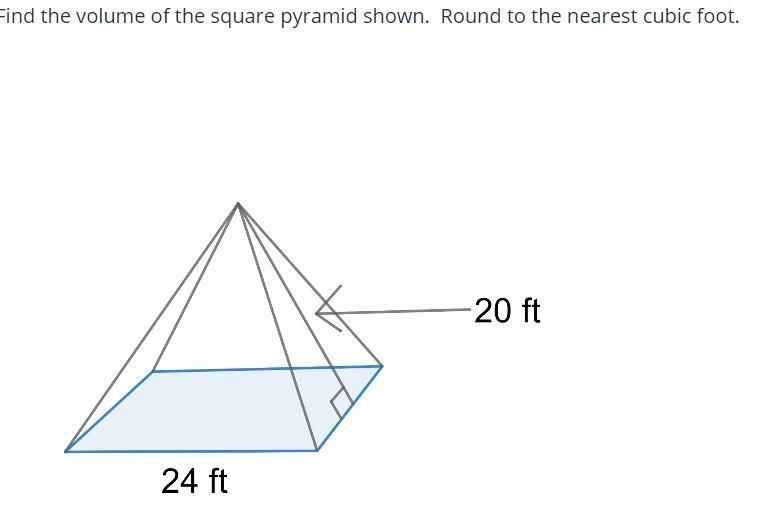 Find the volume of the square pyramid shown. Round to the nearest cubic foot.-example-1