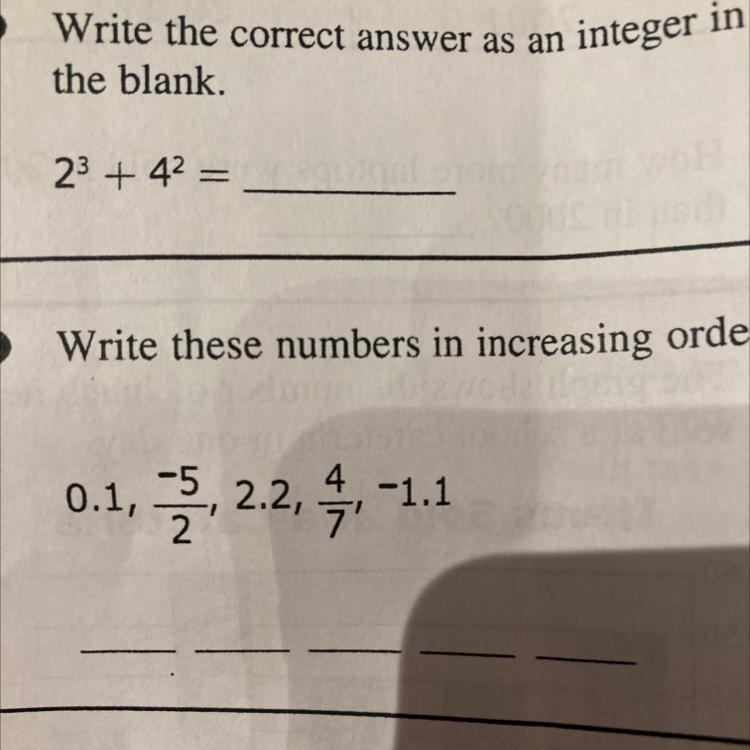 Write these numbers in increasing order. 0.1, 2.2, 4/7, -1.1-example-1