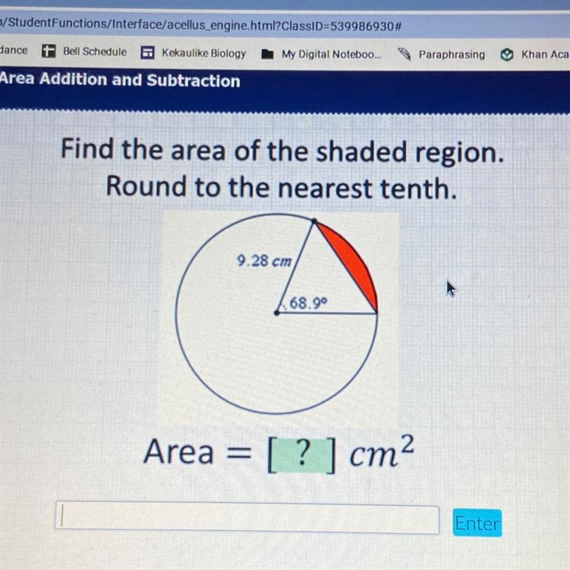 Find the area of the shaded region. Round to the nearest tenth.-example-1