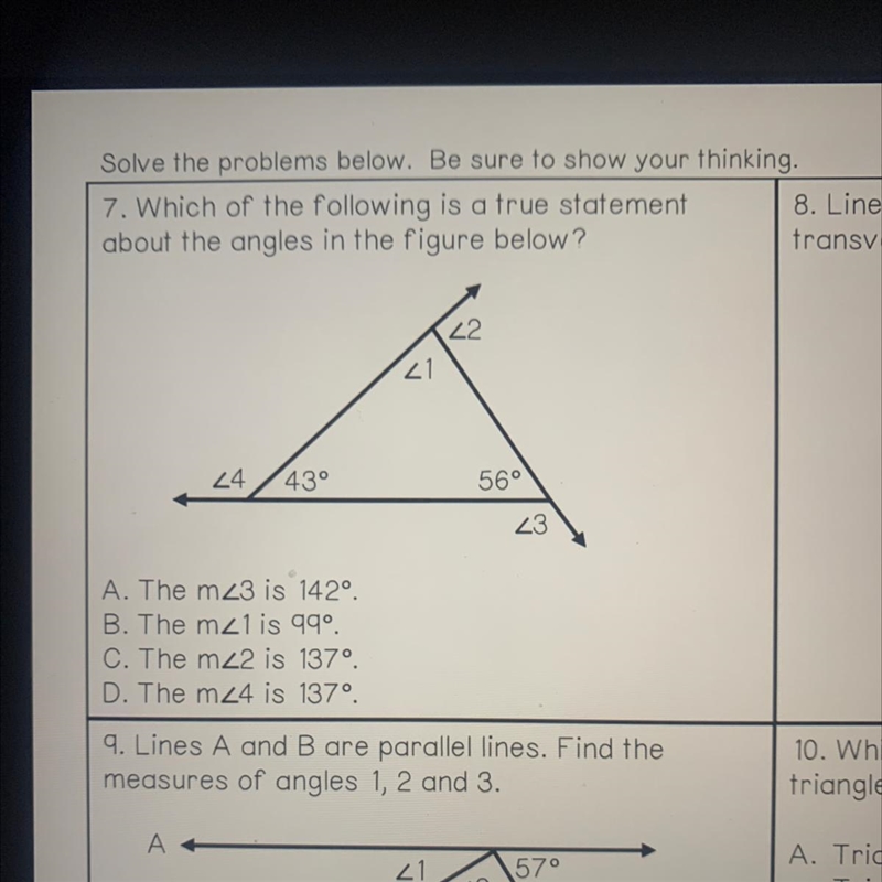 7. Which of the following is a true statement about the angles in the figure below-example-1