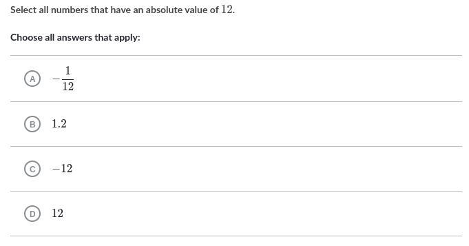 Select all numbers that have an absolute value of 12 Choose all answers that apply-example-1