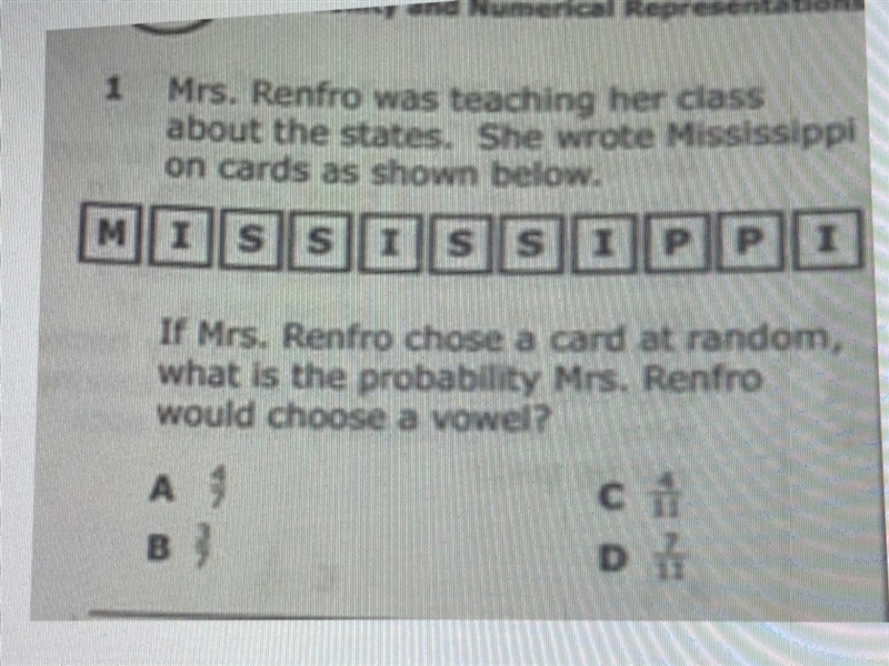 Mrs. Renfro was teaching her class about the states. She wrote Mississippi on cards-example-1