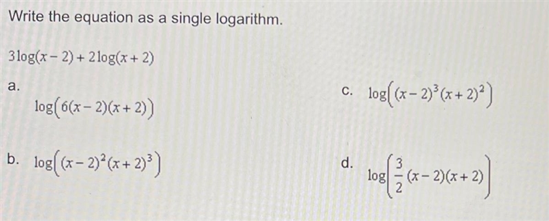 Write the equation as a single logarithm. Pls help!!-example-1