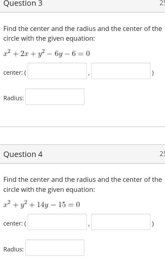 Find the center and the radius and the center of the circle with the given equations-example-1