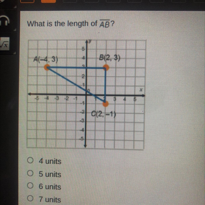 What is the length of AB?￼ 4 units 5 units 6 units 7 units-example-1