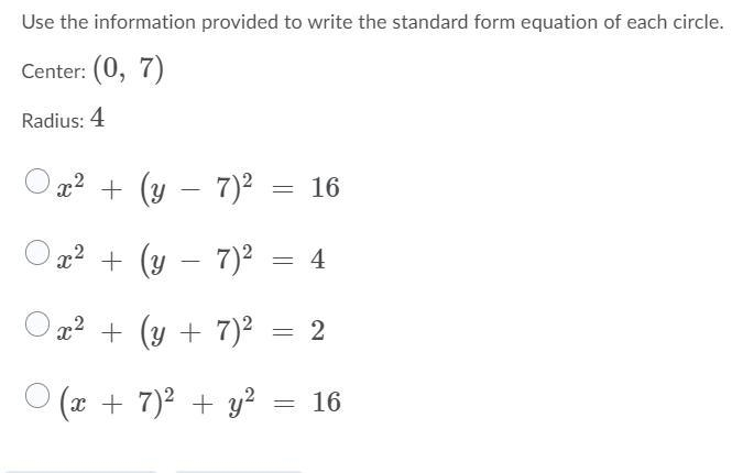 Write the standered equation of the circle (0,7)-example-1