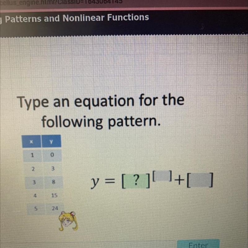 Type and equation for the following pattern.-example-1