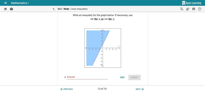 Write an inequality for the graph below. DO NOT PUT A LINK!-example-1